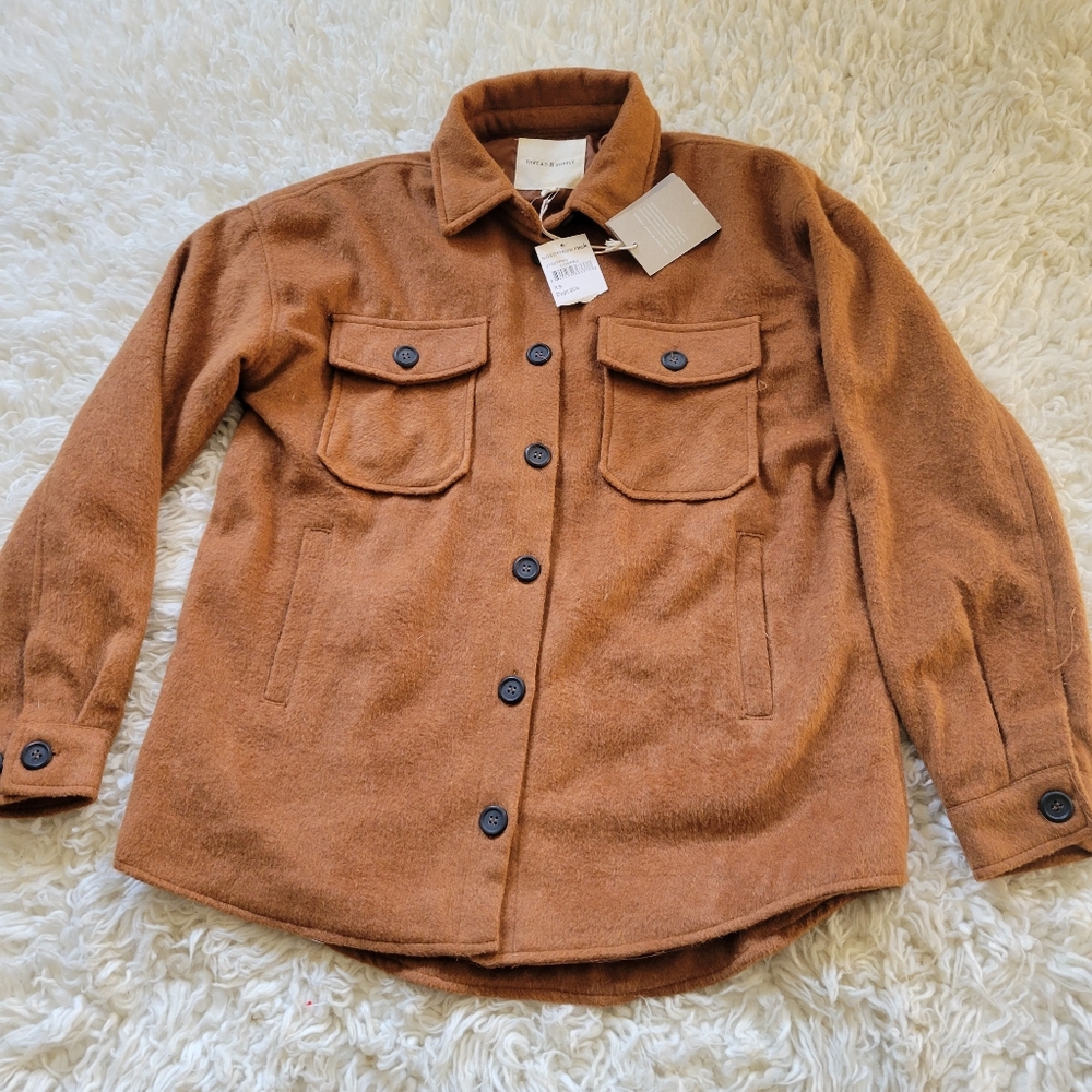 NWT Thread & Supply Brown Tan Copper Jacket Shacket Size XS Button Front Lined